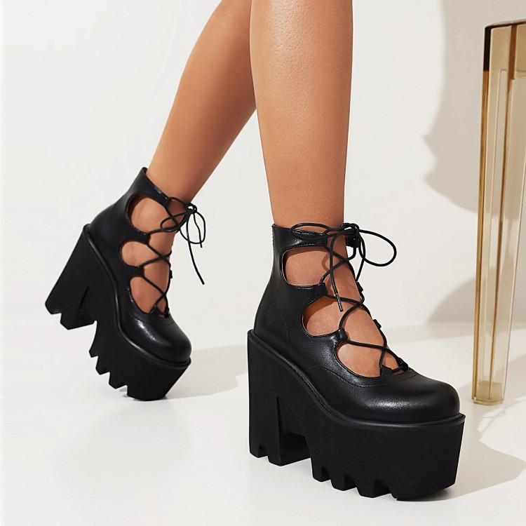 High Heel Platform Sandals Boots with Lace-Up and Ankle Strap