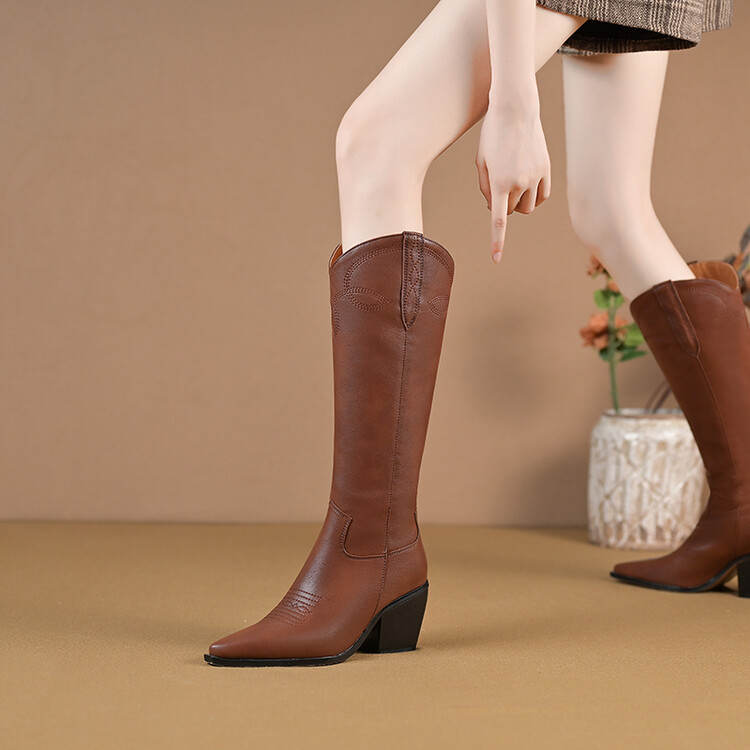 Women's Western High Heel High Shaft Boots in Top Grain Leather