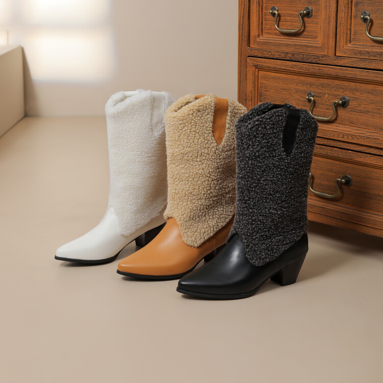 Women's Western Boots High Heel Chunky Heel Pointed Toe Slip-On Mid Calf