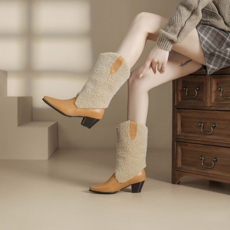 Women's Western Boots High Heel Chunky Heel Pointed Toe Slip-On Mid Calf