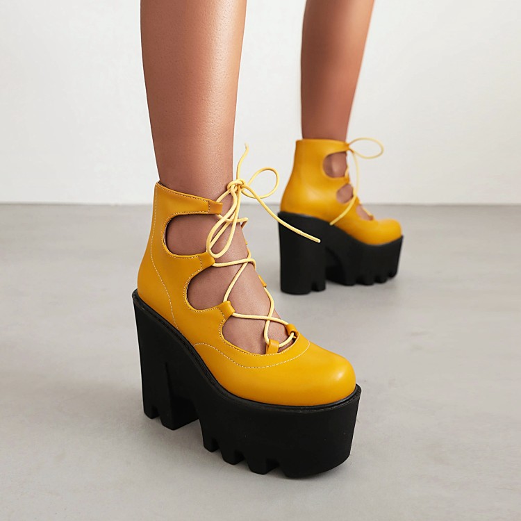 High Heel Platform Sandals Boots with Lace-Up and Ankle Strap
