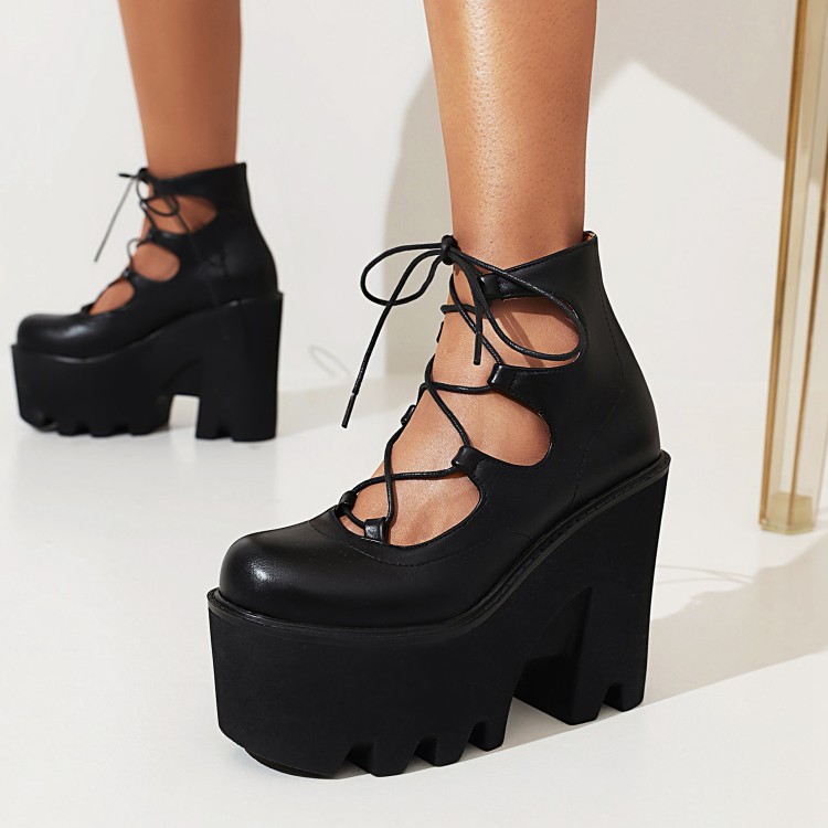 High Heel Platform Sandals Boots with Lace-Up and Ankle Strap