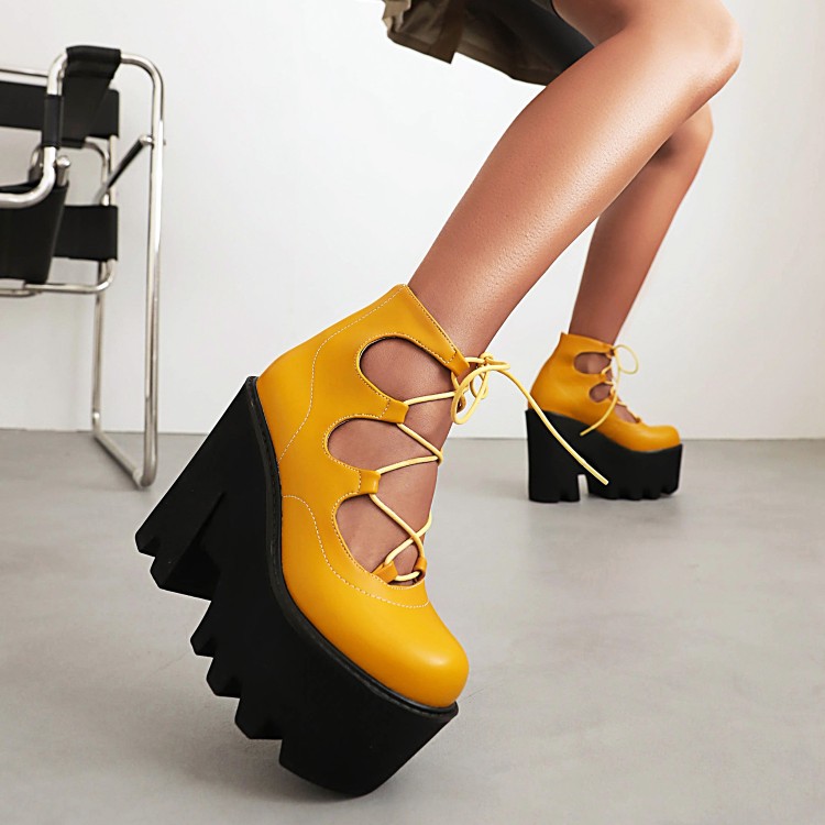 High Heel Platform Sandals Boots with Lace-Up and Ankle Strap