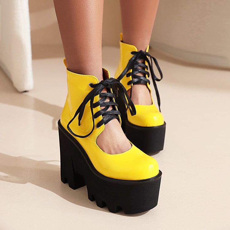Punk Platform Sandals Boots with Lace-Up and Round Toe