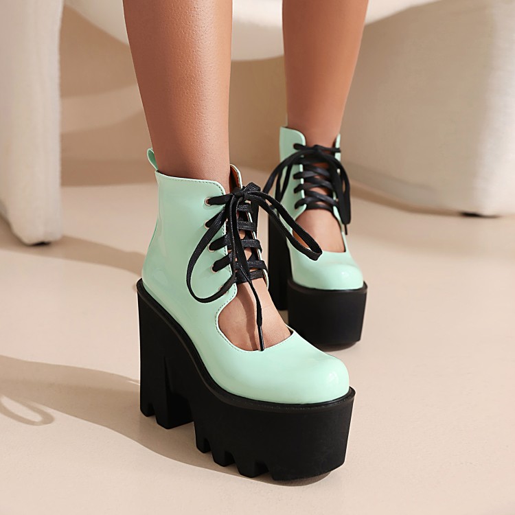 Punk Platform Sandals Boots with Lace-Up and Round Toe