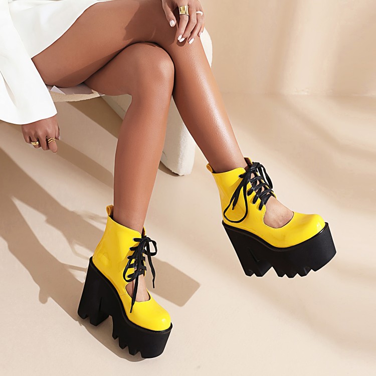 Punk Platform Sandals Boots with Lace-Up and Round Toe