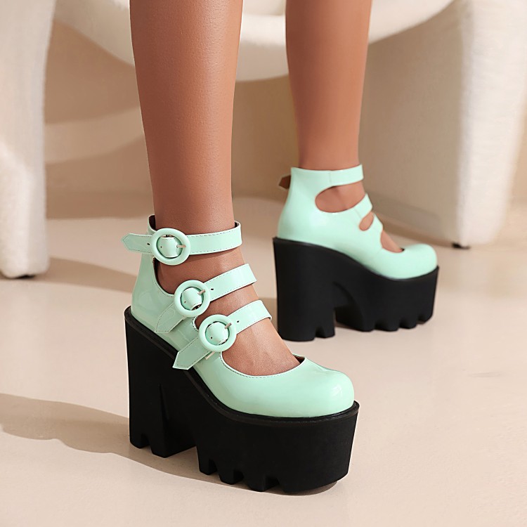 Punk Platform Sandals with Buckle Strap and High Heel