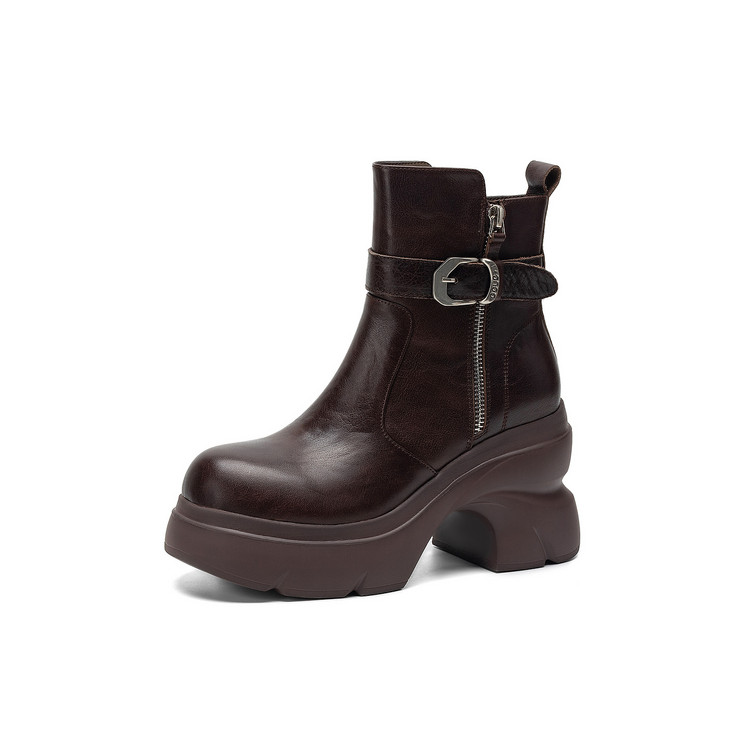 Women's Chelsea Boots in Top Grain Leather with Chunky High Heel - Style m.html