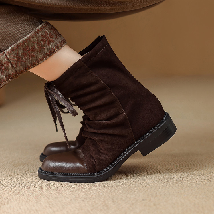 womens-western-boots-retro-round-toe-slip-on-mid-heel Women's Western Boots Retro Round Toe Slip-On Mid Heel