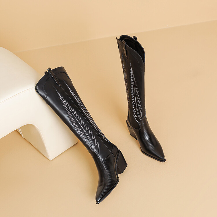 Women's Western Boots with Embroidered Floral High Heel