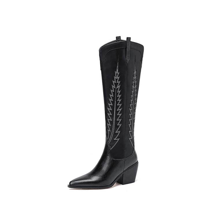 Women's Western Boots with Embroidered Floral High Heel