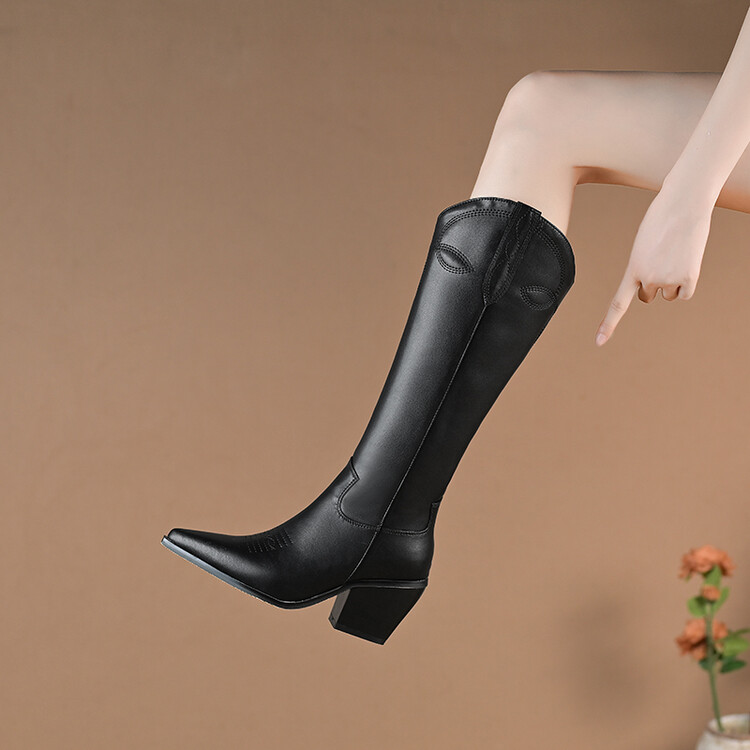 Women's Western High Heel High Shaft Boots in Top Grain Leather